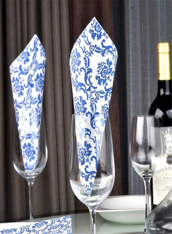YIH Blue Floral Cocktail Napkins For Wedding Party Birthday With 2 Layers, Paper Luncheon Napkin, 13x13 Inch (20) - Image 5